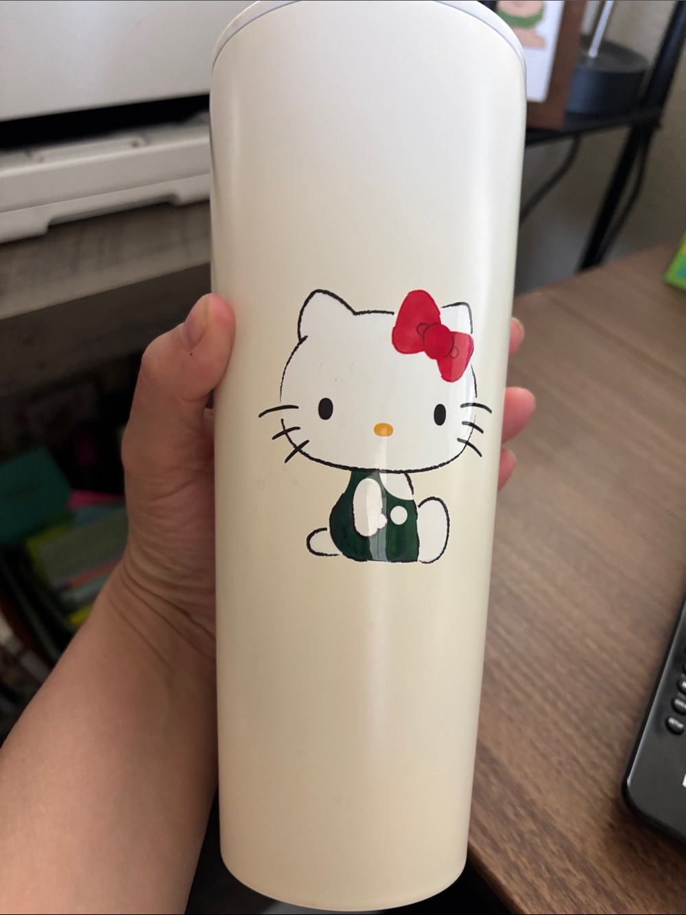 Limited Edition 2025 Hello Kitty Cream Tumbler with Red Bow and Green Outfit